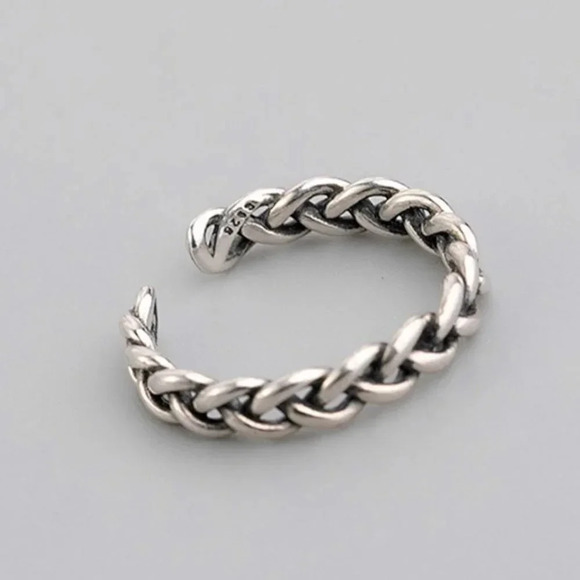 Minimalist 925 Sterling Silver Chain Ring Curb Chain Link Dainty Stackable Ring - Picture 4 of 5